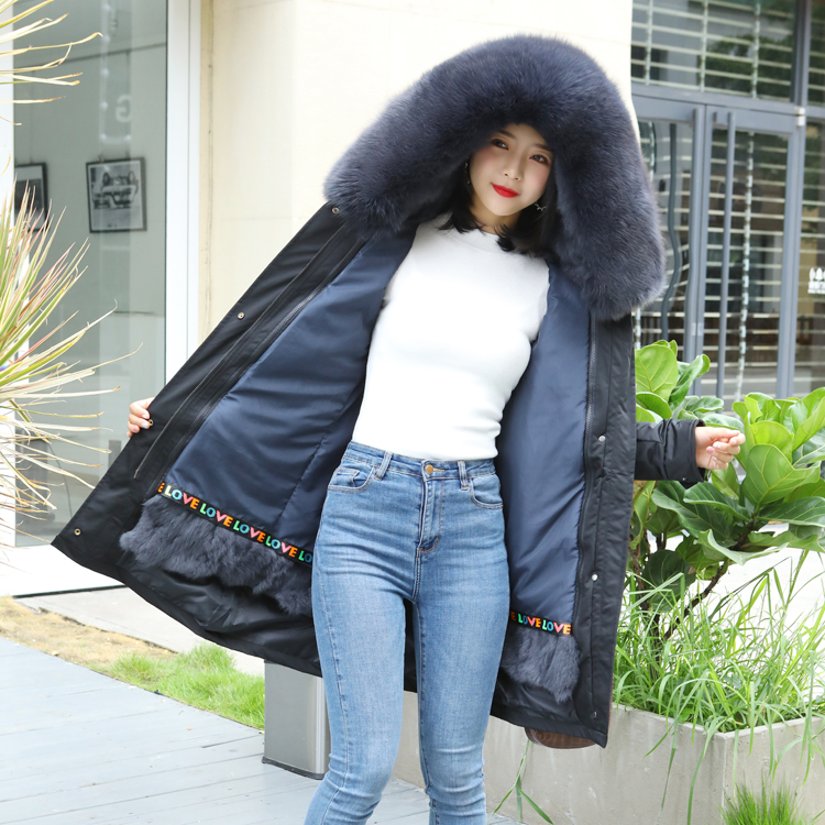 2019 Winter Pie vượt qua Nữ Rabbit Collar tóc Removable Nội Bilid fox tóc Trung bình Dài Coat Fur Coat Coat