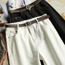 #好穿到哭 Not picking up leg type white high waist jeans female black 90% pants 2021 spring new