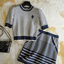 Knock on a good body Striped Half Body Dress Knit Suit Woman slim fit two sets 2021 Spring new