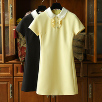 Really knock-in-grade yellow short sleeve a word black fix slim fit dress lady middress 2021 Spring #