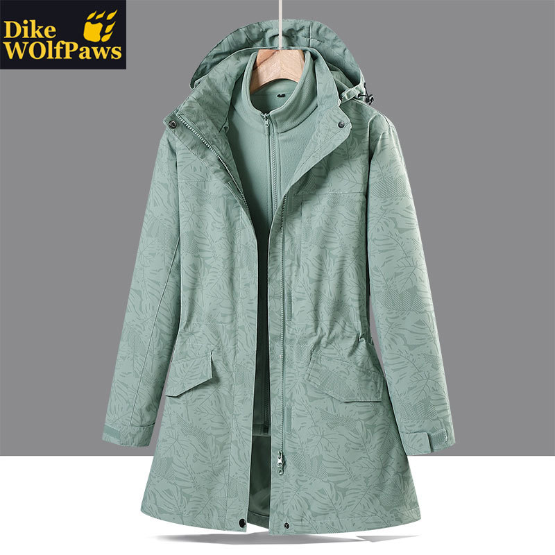 Outdoor Mid-Length Women's Trendy 3-in-1 Detachable 2026 New Style Fleece-Lined Thickened Camouflage Winter Jacket