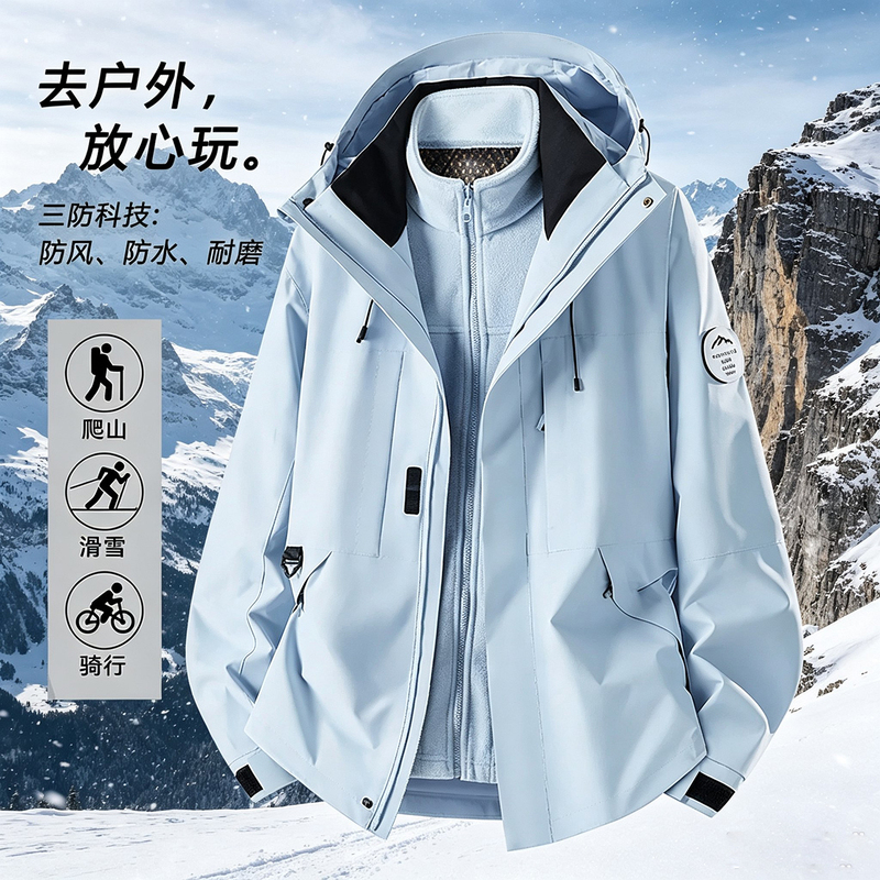 Women's 2026 New Style Petite 3-in-1 Fleece-Lined Outdoor Windproof Waterproof Mountaineering Jacket for Men