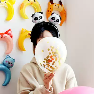 June 1 Children's Day cartoon animal aluminum film ground push hairband balloon headdress Birthday party decoration photo props