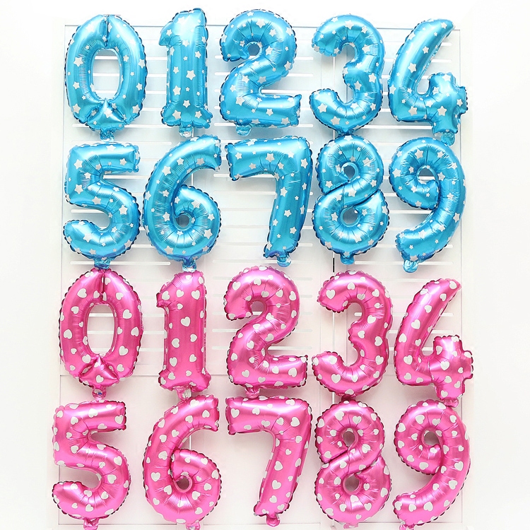 16 inch blue pink digital aluminum film balloon festival party children's birthday decoration year-old celebration decoration balloon