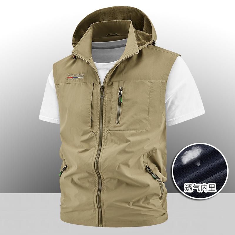 Outdoor Casual Vest for Men with Multiple Pockets, Photography Travel Vest, Thin Fishing Vest, Large Size Quick-Drying Jacket
