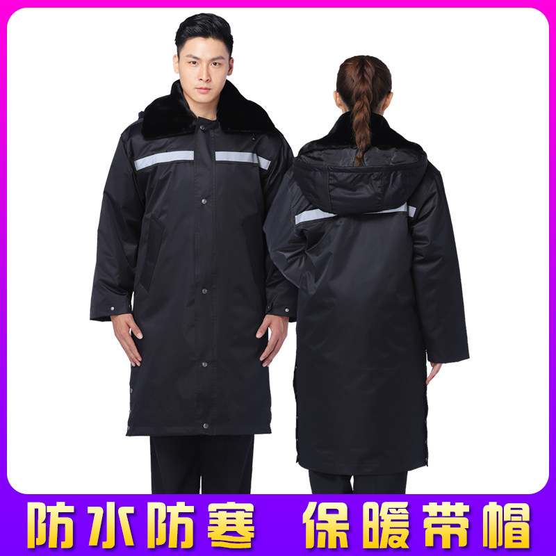 Military Cotton Dresses Men's Winter Thickened Rao Duvet Duvet Cotton Clothing Women Security Workwear Medium Long Version Anti-Cold Duck Suede Cotton Padded Jacket