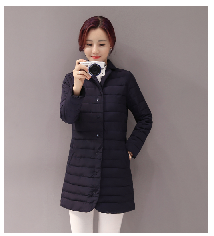 Trong phần dài của phụ nữ cotton 2018 mới mùa thu đông nhẹ quần áo cotton nữ áo khoác Hàn Quốc phiên bản Hàn Quốc tự đứng cổ áo đơn giản áo khoác cotton áo phao nữ dáng lỡ