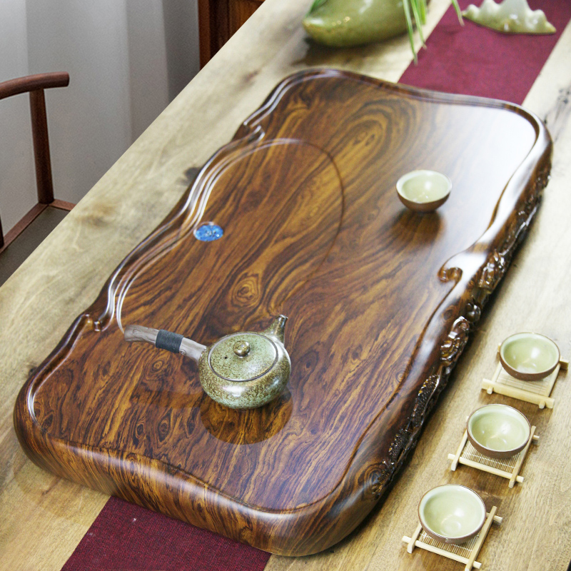Tea Tray Home Solid Wood Tea Set Drain Large Number Small Number Brief Black Sandalwood Nursery Tray Rectangular Teatai Tea Dau Tea Sea