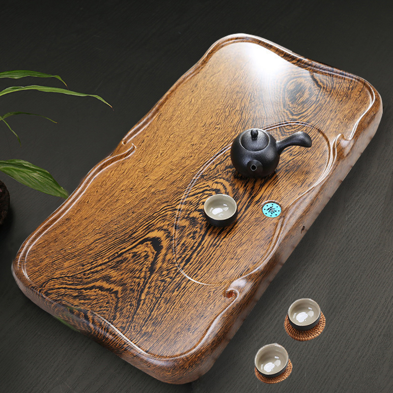 Tea Tray Home Black Sandalwood Solid Wood Flowers Pear Chicken Wings Wood Tea Table Tea Sea Rectangular Modern Minima Tea Kutian Tea Fu