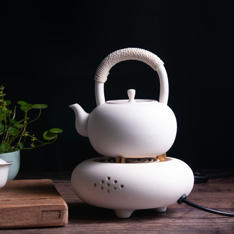 Beicuotang black crystal stove set Kung Fu tea Room Household white mud beam pot side handle pot Sand Choshi coarse pottery tea kettle