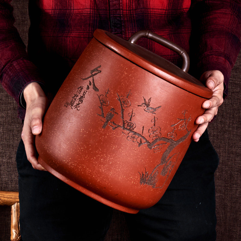 Yixing Purple Sand Tea Can Large Size Handmade Awakening Tea Kettle Seven Pupu Storage Home Ceramics