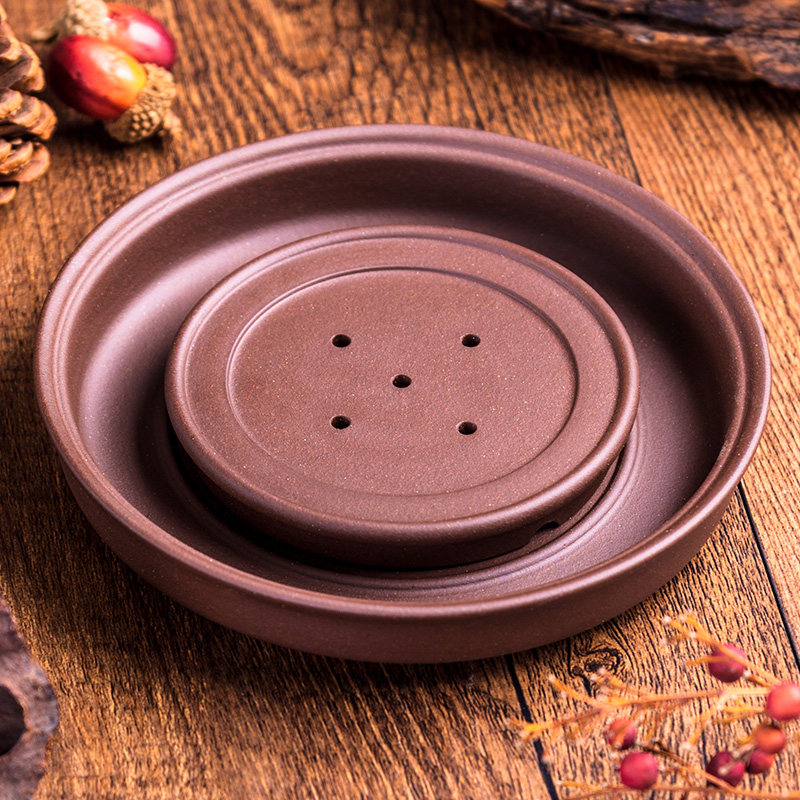 Tea Tray Purple Sand Kongfu Tea Tray Round Size Office Water Storage Tea Sea Dry Bubble Terrace