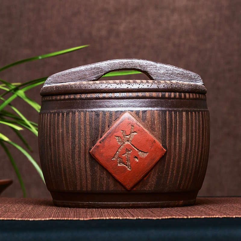 Yixing purple sand tea pot ceramic a kilo of loose tea pot Pu 'er tea storage large tea bucket tea pot kung fu tea set