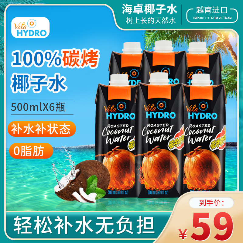 Vietnam imports Haizhuo HYDRO100% carbon roasted coconut water 500ml*6 bottles of fresh coconut juice juice drink