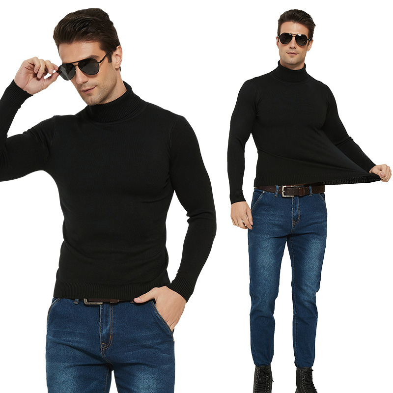 2020 autumn winter new pure color sweater men's fashion pure color sashimi with high collar uphols-up cardiovert