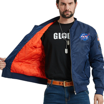 WZJP No Thief Mens American NASA Space Agency Jacket MA1 Pilot Air Force Autumn and Winter Large Size Cotton Clothes