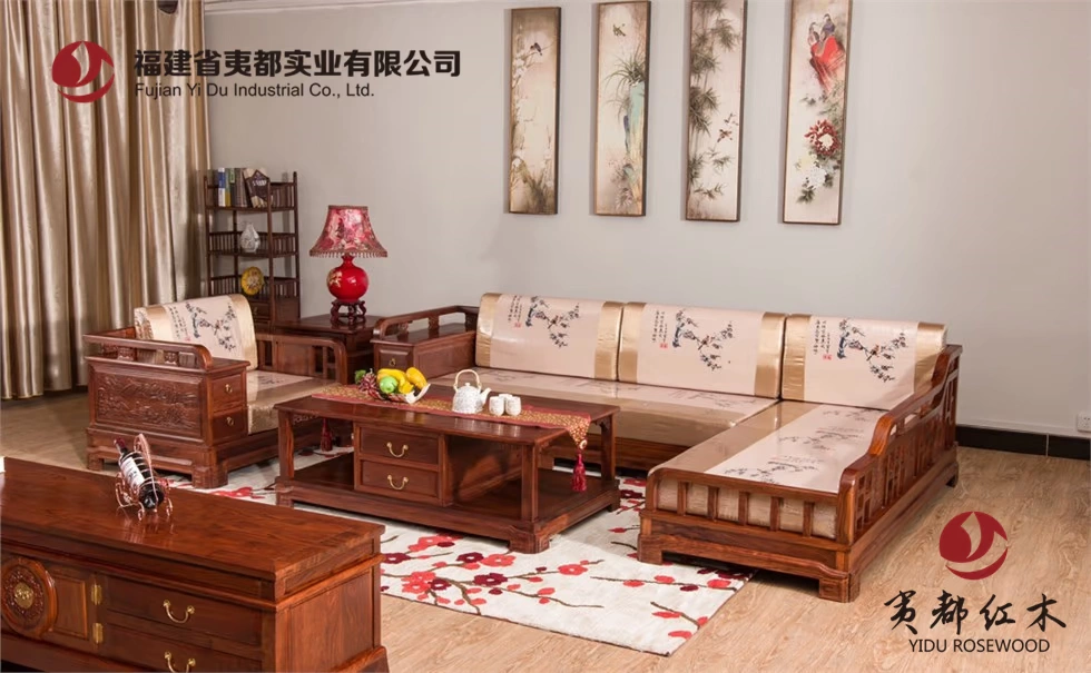 Yidu gỗ gụ mới phong cách Trung Quốc ghế sofa hình chữ L đồ nội thất bằng gỗ gụ Châu Phi gỗ đàn hương đỏ gụ hiện đại căn hộ nhỏ trường kỷ - Bộ đồ nội thất