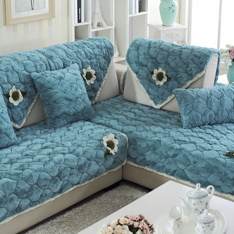 Sofa cushion European plush winter simple modern fabric non-slip living room combination flannel sofa cover four seasons