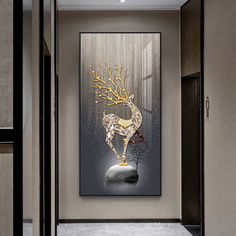 Modern simple porch decorative painting implies good living room corridor corridor hanging painting entrance door vertical version elk mural