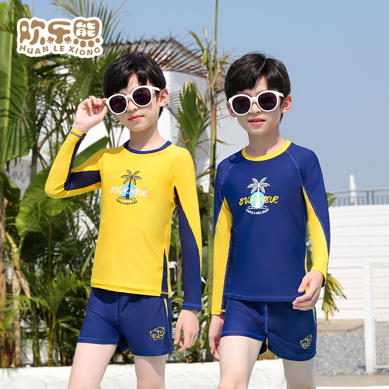 Children's long sleeve swimsuit sunscreen new boy swimsuit suit split middle child Korean beach girl swimsuit