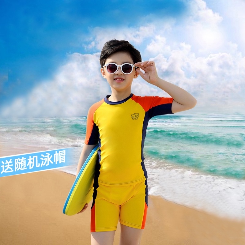 Boys swimsuit split middle and large children sunscreen children's swimming pants suit new schoolboy quick-drying boys swimsuit