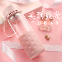 Fuguang glass portable lady cute thickened household creative flower tea cup Filter handy cup Heat-resistant water cup