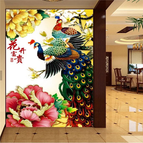 New Chinese peacock tiles Xuanguan Decorative Painting Aisle Corridor Hung Painting American Living Room Dining Room Tile Mural Wall Brick