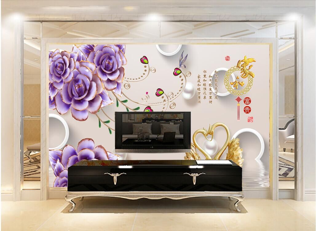Ceramic tile background wall 3D carving gold inlaid Chinese style home and rich living room art micro-spar TV background wall brick