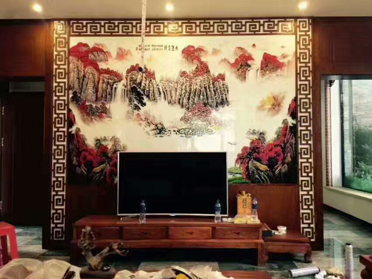 Chinese wine red marble Roman column background wall frame of the romantic column of Roman column TV background wall