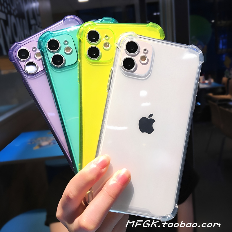 Simple Solid Color 14 Four-Corner Airbag Soft Case 15 Personalized Creative Unisex Apple 16 Phone Case Suitable for iPhone 17 Pro Max Precise Hole Full Edge Lens 11 Fluorescent Transparent 12 Protective Case 13