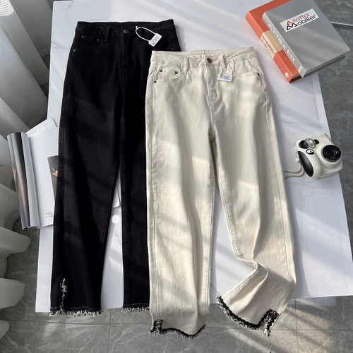 Дизайнерские модные штаны, джинсы с начесом, городской стиль, в западном стиле, в стиле Шанель, свободный прямой крой, стройный силуэт