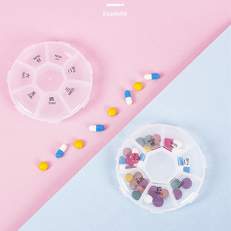 Pill box portable sub-packing small mini pills carry-on storage box medicine sub-packing box carry-on 7 days round old man