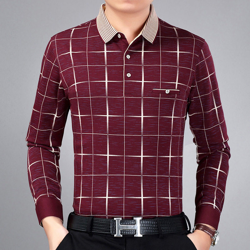 New old car Spring - Autumn Men's long - sleeved T - shirt middle - aged men's pocket T - shirt