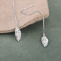 Foot Silver 990 Fashion Trends Personality Brief small frescoed long style Temperament Super Fairy 1 Leaf Aware Autumn Leaf Ear Line