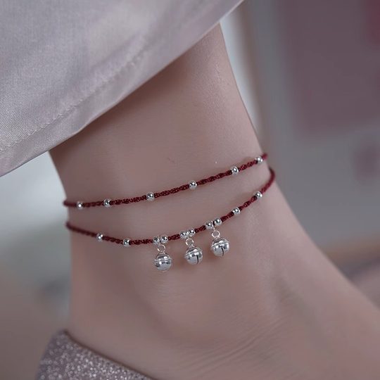 S925 silver bell anklet has a sound and will ring red rope palace bell anklet for women 2025 new trendy step-by-step anklet