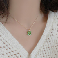 Green pendant four-leaf clover necklace accessories women's exquisite jewelry sweet clavicle chain light luxury niche high-end spring