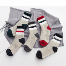 Socks Male tube Korean version of academic style winter warm thickened trend wool socks female couples towel bottom Terry socks