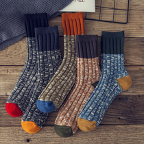 Socks mens tide stockings autumn and winter warm cotton wool socks anti-odor and sweat-absorbing tide autumn and winter retro mid-range socks