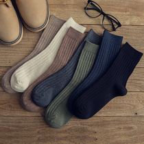 Socks mens tide cotton autumn and winter deodorant sweating mens mid-tube mens socks autumn retro Japanese cotton thread solid color stockings