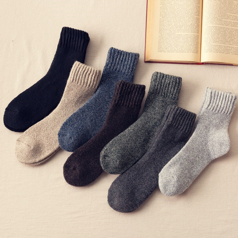 Socks Male Middrum Tide Winters Warm Thickening Woolen Loop Socks Ultra Thick Plus Suede Stockings Pure Color Towel Men Wool Socks