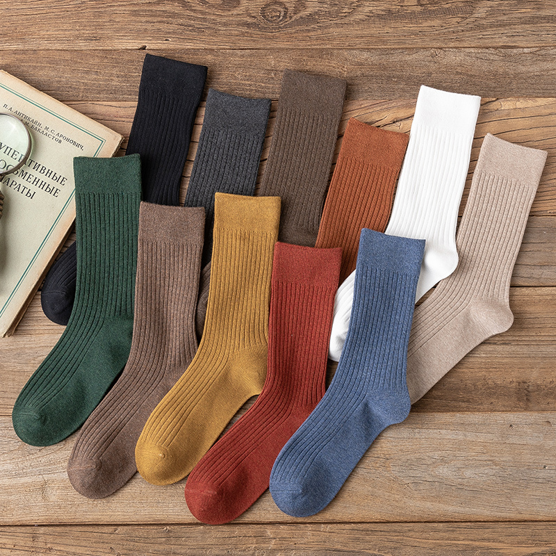 Women's Long Socks, Autumn and Winter, Pure Cotton, Versatile, Loose-Fitting, Mid-Calf, Spring and Autumn, Japanese Style, Double-Needle Loafers Socks, Trendy