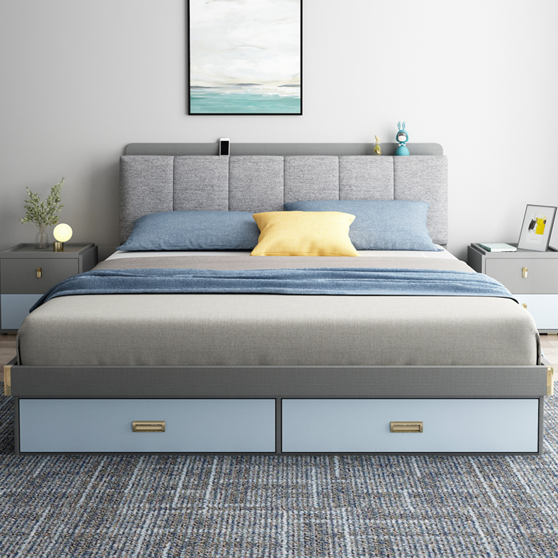 Nordic bed modern simple high box storage bed light luxury bed 1.8 meters double bed master bedroom wedding bed 1.5 meters bed