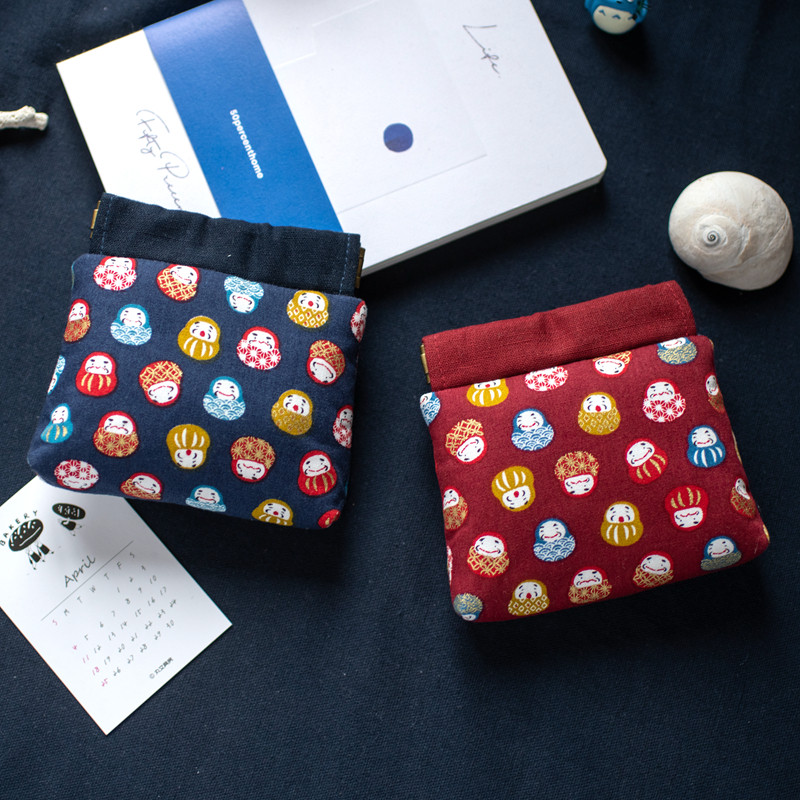 Handmade cloth Dharma lucky coin purse mouth gold bag coin bag earphone U disk storage bag small bag cute gift