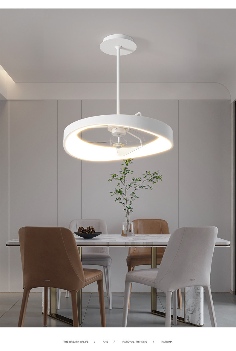 Ресторан люстра 简约现代餐厅吊灯北欧天猫智能led变频风扇灯白色隐形电扇一体灯