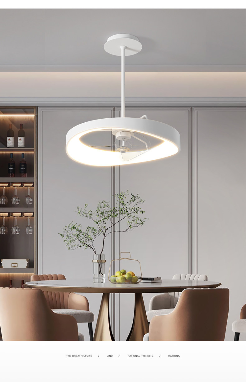Ресторан люстра 简约现代餐厅吊灯北欧天猫智能led变频风扇灯白色隐形电扇一体灯