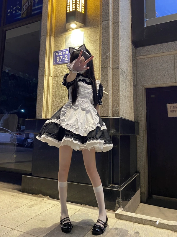 cosplay nữ sinh sexy Mèo hầu gái trang phục cos lolita đen trắng cổ điển tạp dề chuông dễ thương gợi cảm lolita Plus size cosplay hầu gái 18 cosplay hầu gái anime