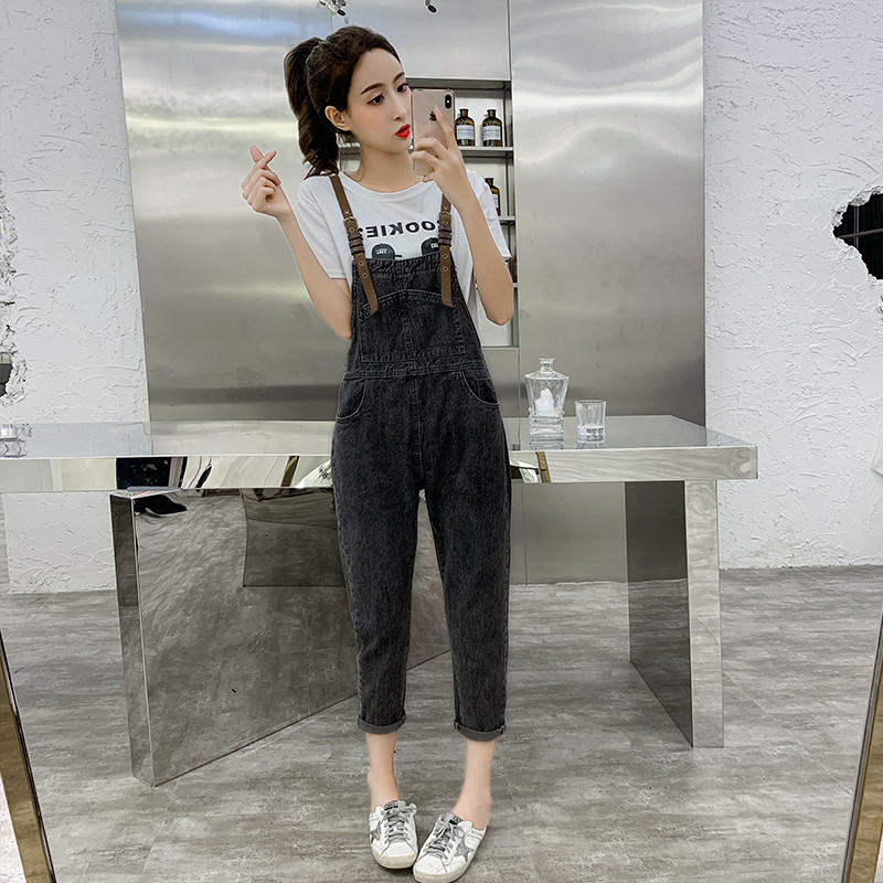 Small age-reducing baby bag pants female spring and summer petite 150cm short 155 high nine-point denim jumpsuit xs