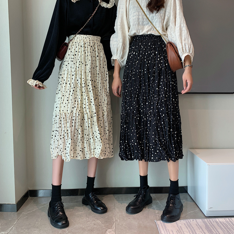 Spring and Summer 2020 New Tide petite 150cm petite short man High slim height slim long version wave dot skirt women