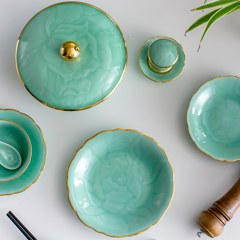 Hand - made celadon dishes Chinese style up phnom penh high - grade celadon dishes of jingdezhen ceramics tableware suit