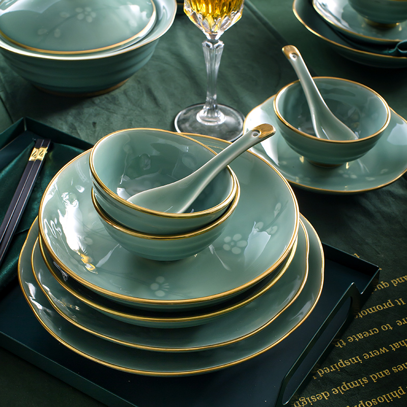 The dishes suit household of Chinese style up phnom penh high - grade dishes combination of jingdezhen ceramic celadon tableware suit wintersweet